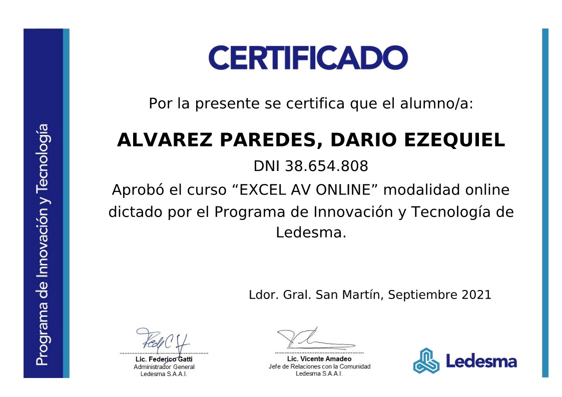 Certificate Excel Avanzado